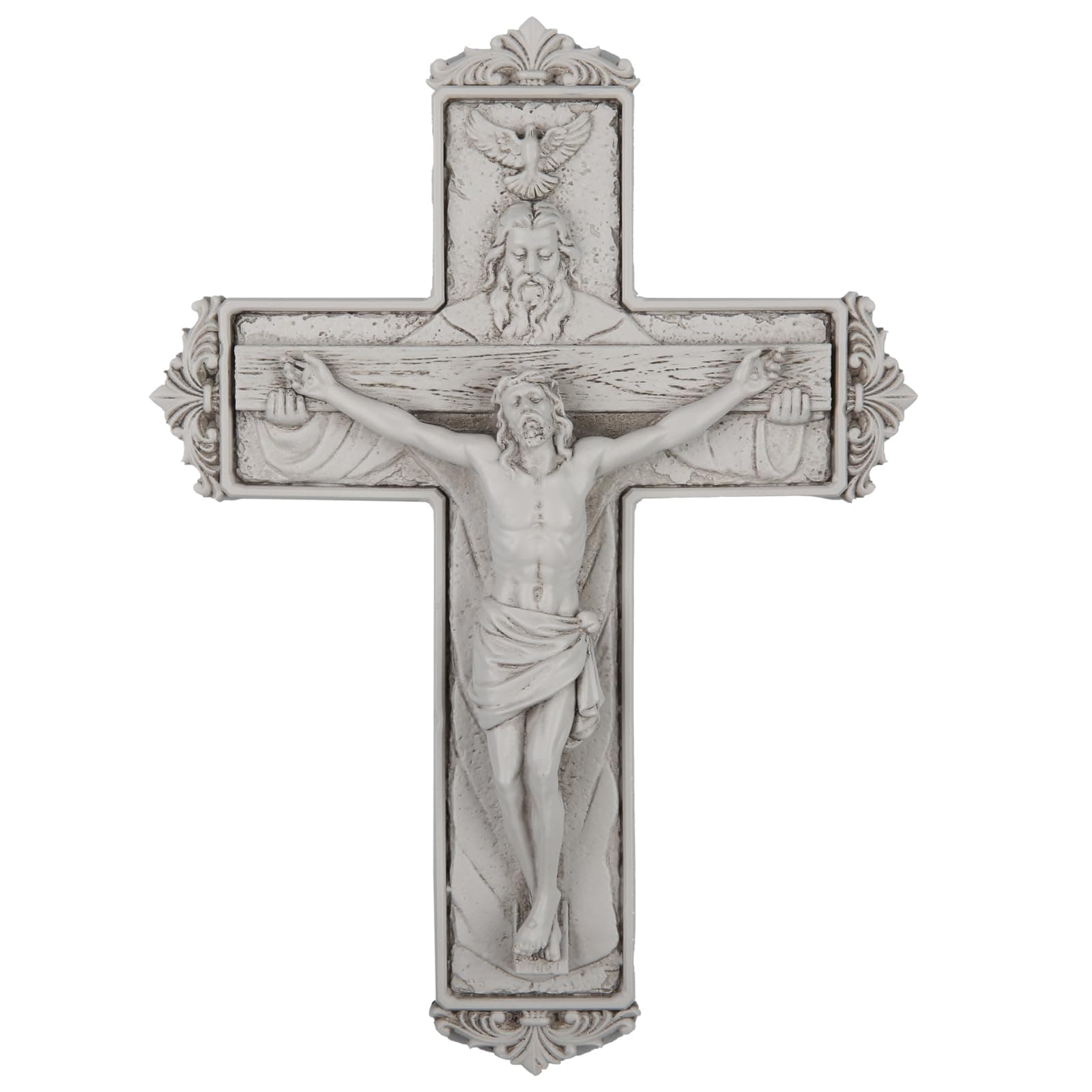 DevotedWalls Holy Trinity Crucifix Wall Cross,White Holy Trinity Cross Realistic Catholic Crucifix for Wall Jesus Christ,8 inch Resin Jesus Cross Atrio with God Holy Religious Crucifixion Wall Decoration（White Stone Color）