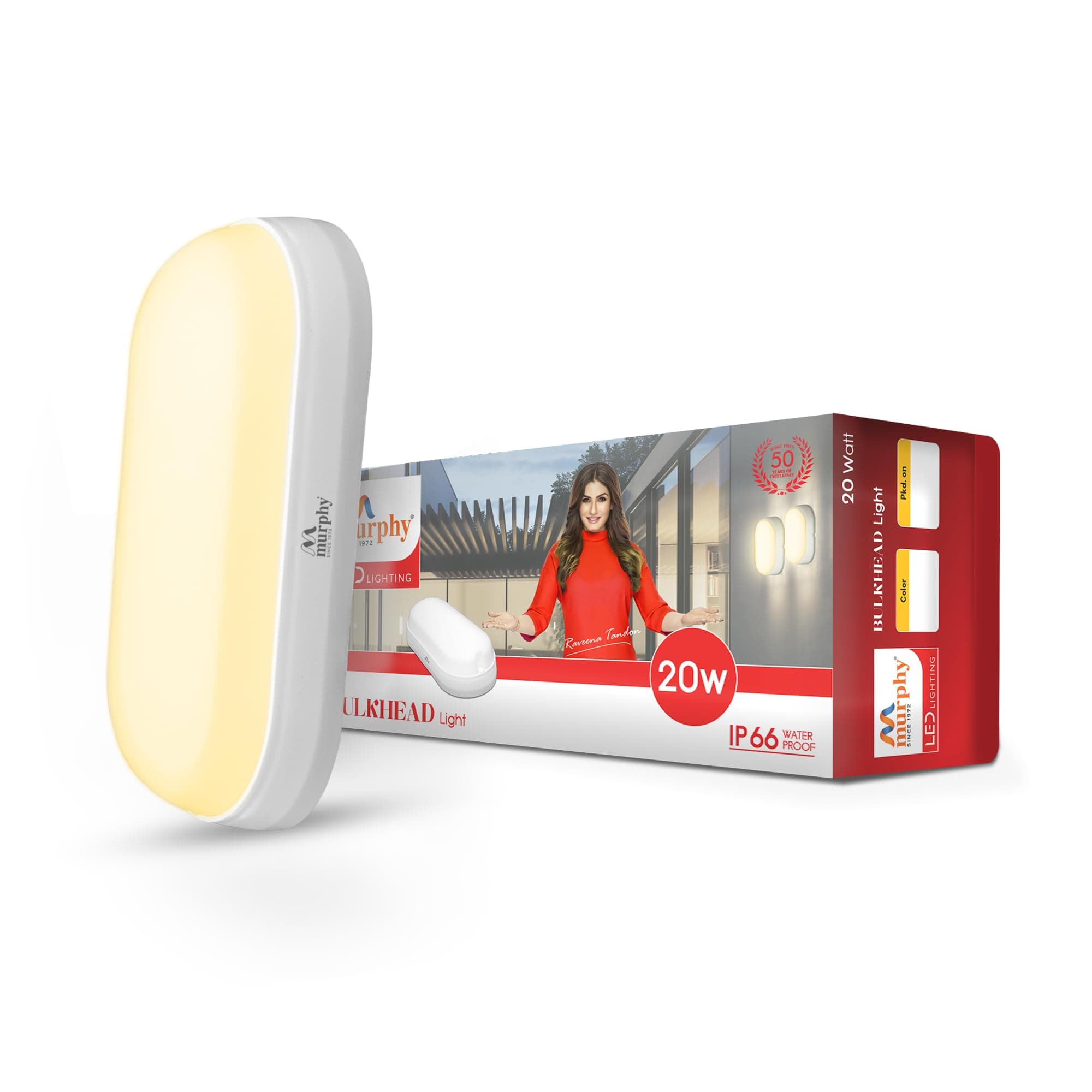 Murphy 20W LED Oval Shape Bulkhead Wall Lamp | IP66 Waterproof Outdoor Light for Gardens, Porches & Bathrooms | Warm White, Pack of 1 | 2-Year Warranty