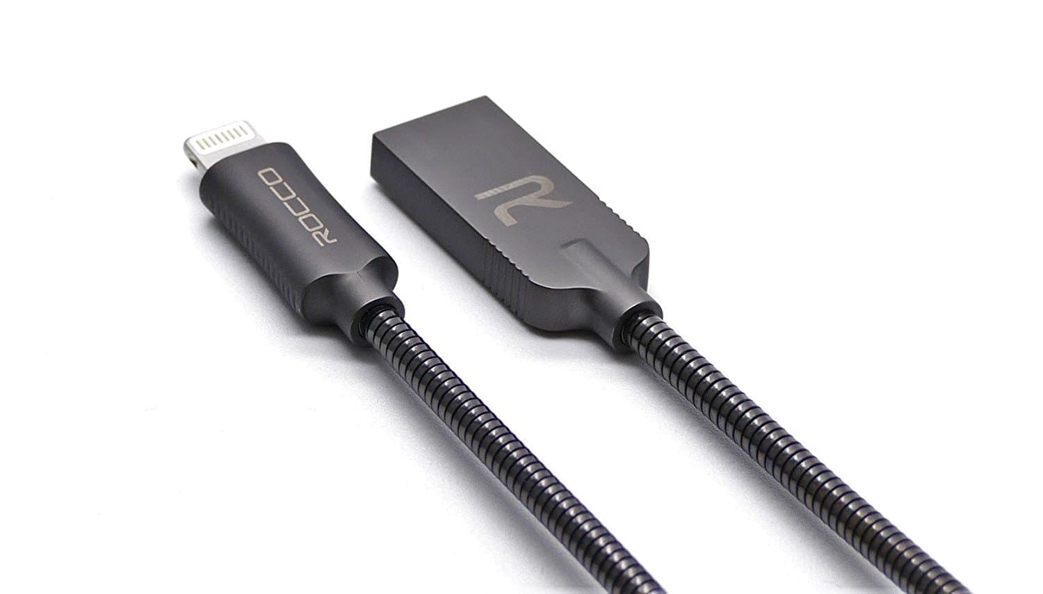 iPhone charger cable by Rocco London - iPhone Lightning USB Data High Speed Charging Cable (MFI) Premium High Quality- Metal Durable Zinc Alloy for Apple iPhone X 8/8 Plus 7/ 7 Plus/ 6, iPad Pro Air 2 - Gunmetal Grey