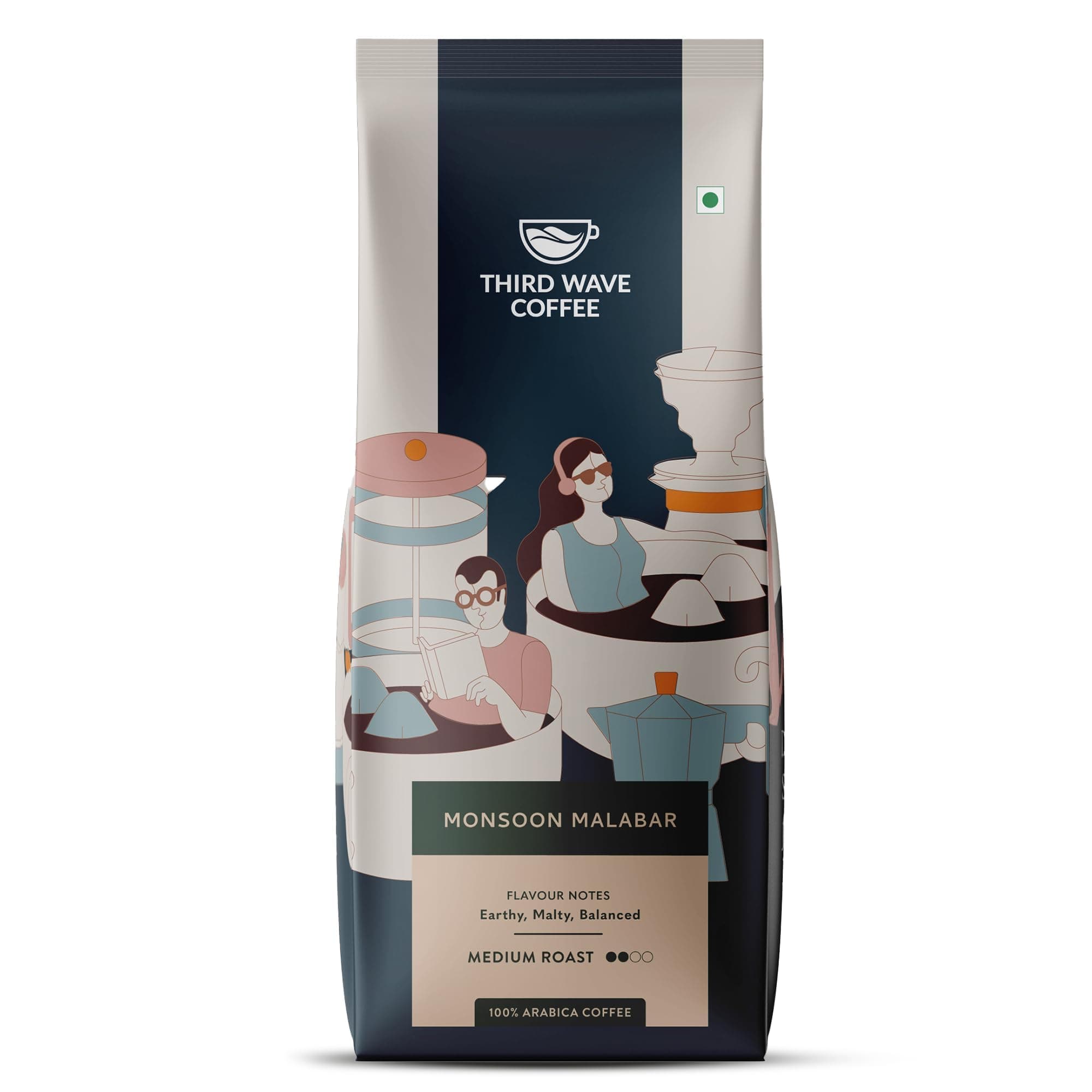 - THIRD WAVE COFFEE Monsoon Malabar Arabica Coffee, Medium Dark Roast, Fine Grind for Moka Pot, 250Gm