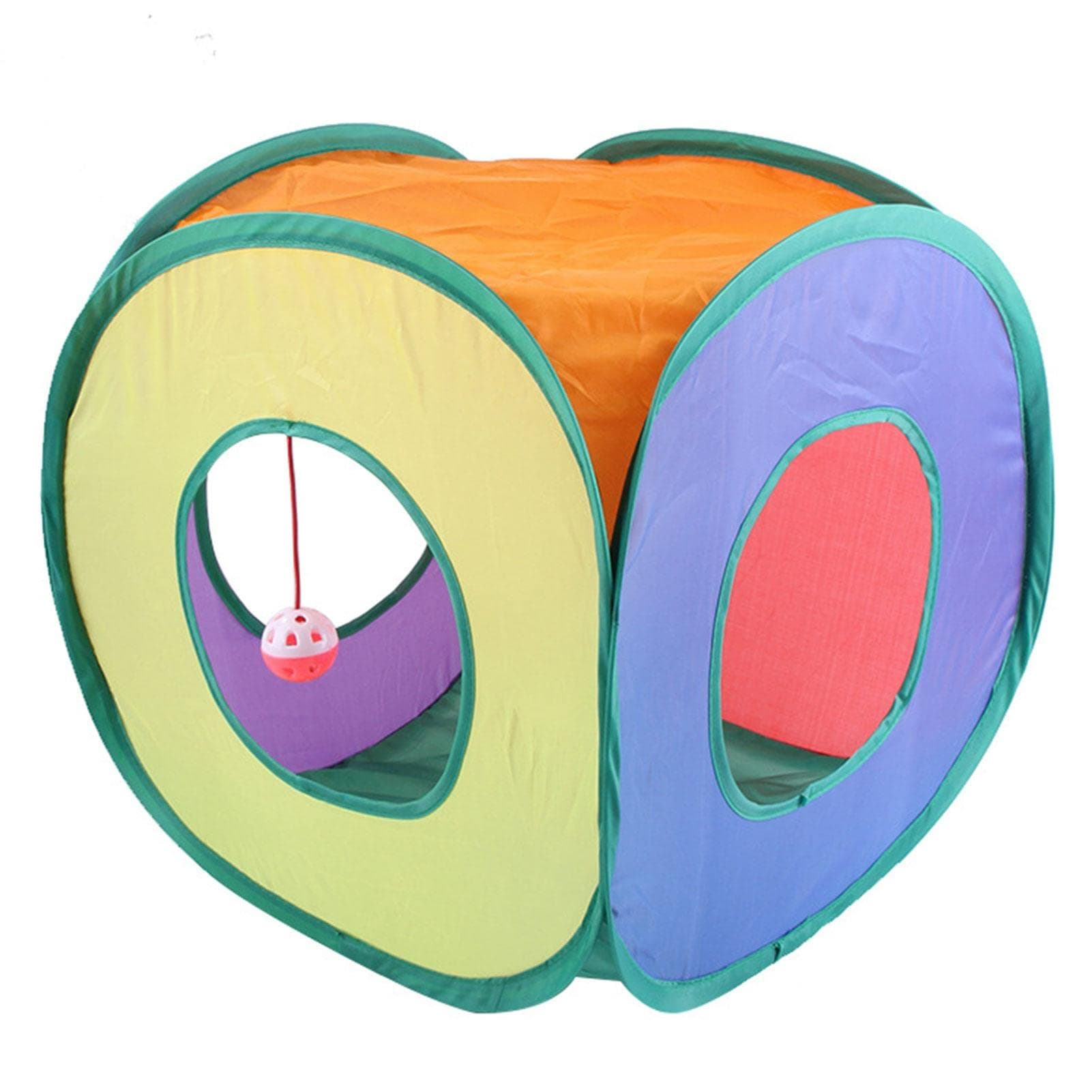 Cat Tunnel Indoor, Foldable Cat Cube, Cat Tipi, Funny Cat Tent, Toy, Hidey Cave for Cats, Kittens, Small Dogs, Play Training, Rainbow