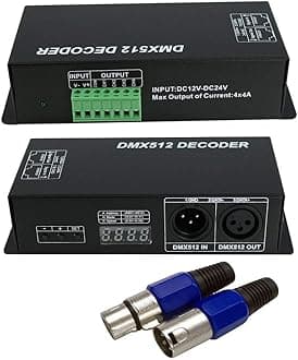 LED DMX 4CH Digital Display Decoder, Dimming Driver LED DMX512 Decoder for RGBW Strip Light DC12-24V 4A/CH (4 Channel with Display)