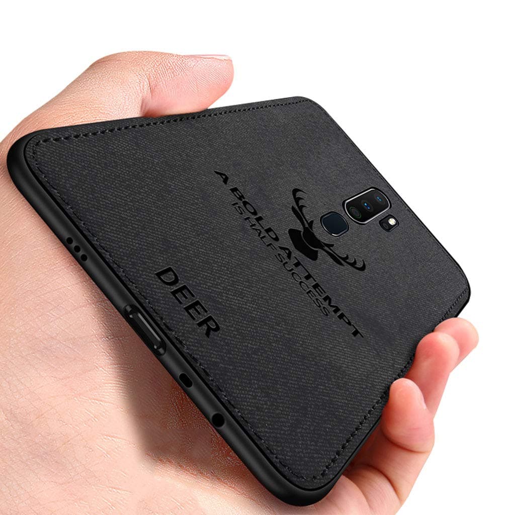 EUDTH Oppo A9 (2020)/Oppo A5 (2020) Case, Ultra-Thin Hybrid Deer Pattern Cloth Texture Back Case Soft TPU Bumper Shockproof Protective Cover Case for Oppo A9 (2020)/Oppo A5 (2020) - Black