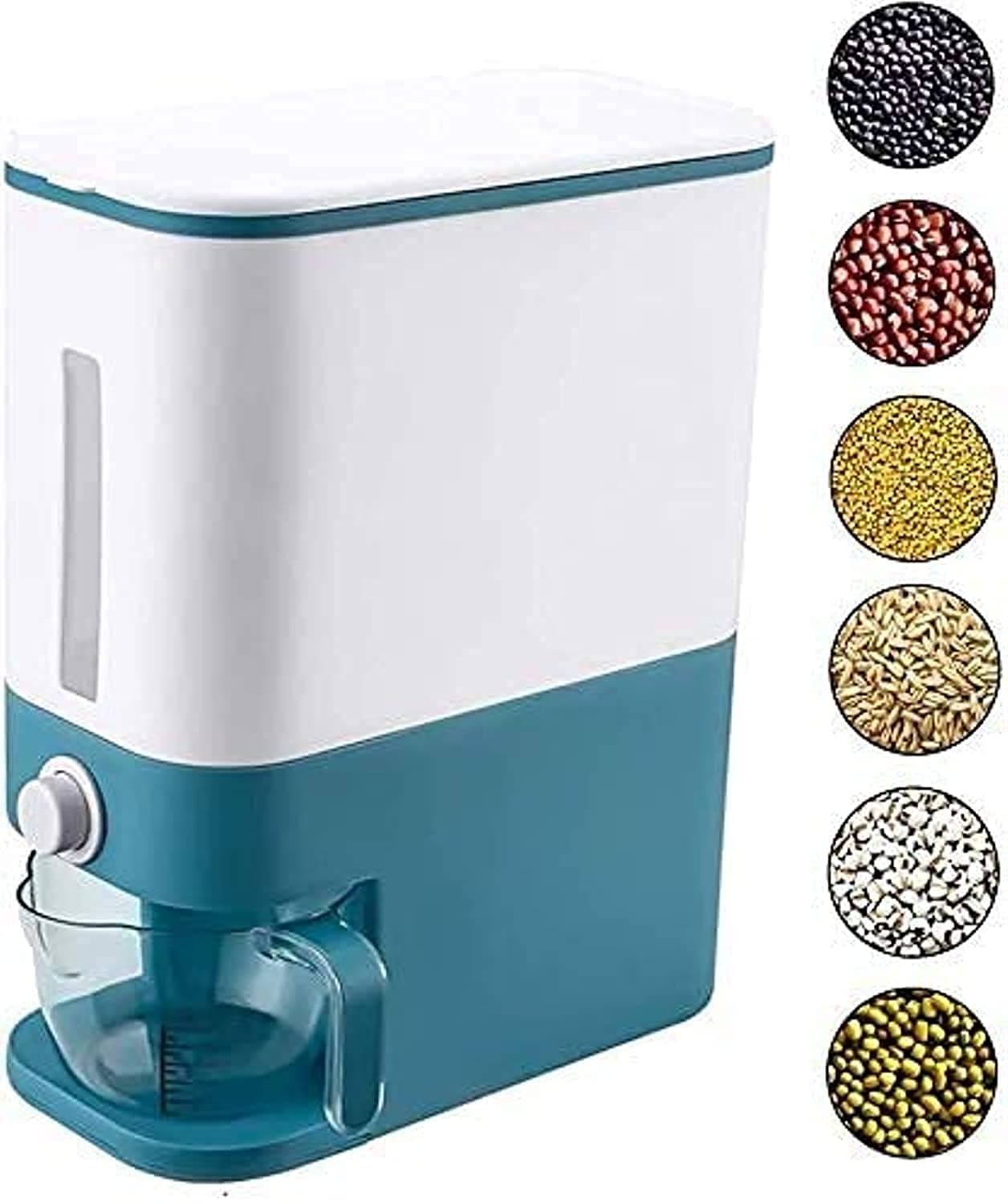 TIM Rice dispenser storage container-2.0 lbs (approximately 12 kg) barley dry storage box, measuring rice cylinder, automatic rice dispenser, household rice bucket with lid and measuring cup (BLUE)