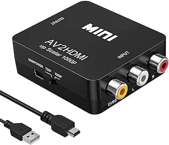 - RCA to HDMI Converter, Composite to HDMI Adapter Support 1080P PAL/NTSC Compatible with PS one, PS2, PS3, STB, Xbox, VHS, VCR, Blue-Ray DVD Players