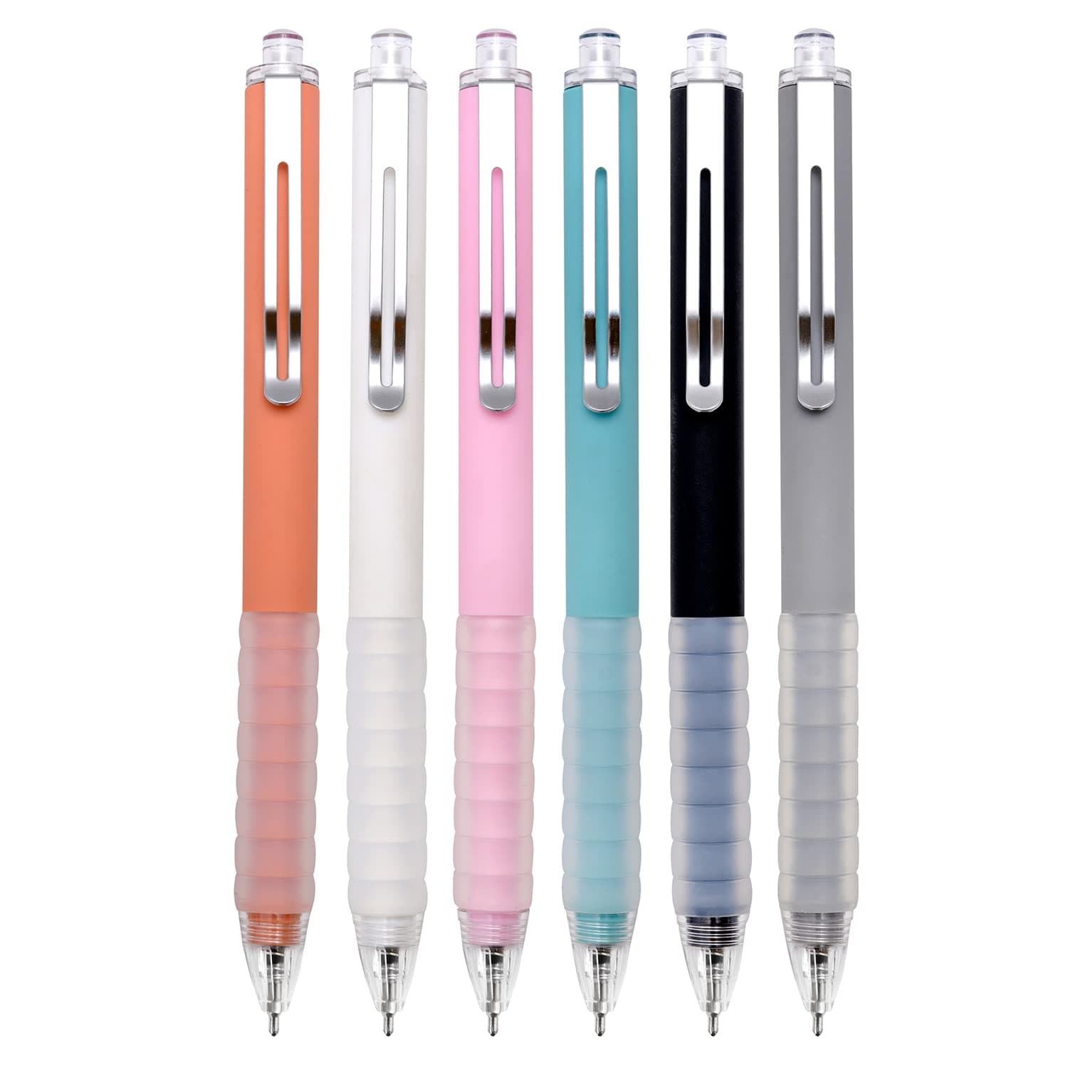 Linbsunne Ballpoint Pens Medium Point 1mm Black Ink Work Pen with Super Soft Grip Ball Point Pen for Men Women Retractable Office Pens (Silver Clip-6 count)