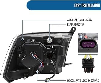 Ronnin - Fits 2009-2018 Ram 1500 2500 3500 2019-2024 Ram 1500 Classic Halogen Headlights LED Switchback Sequential Signal + Animated Startup Effect Parking Assembly Pair | Black
