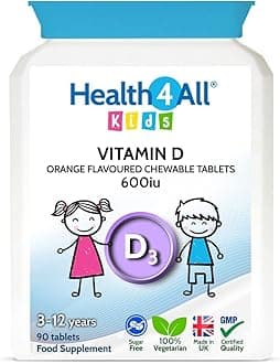 Health4All Kids Vitamin D3 600iu 90 Chewable Tablets 3 Months Supply, Bioactive Vitamin D Supplement for Children 3+, Tasty Natural Orange Flavour, Sugar-Free | Made in UK (not Gummies)