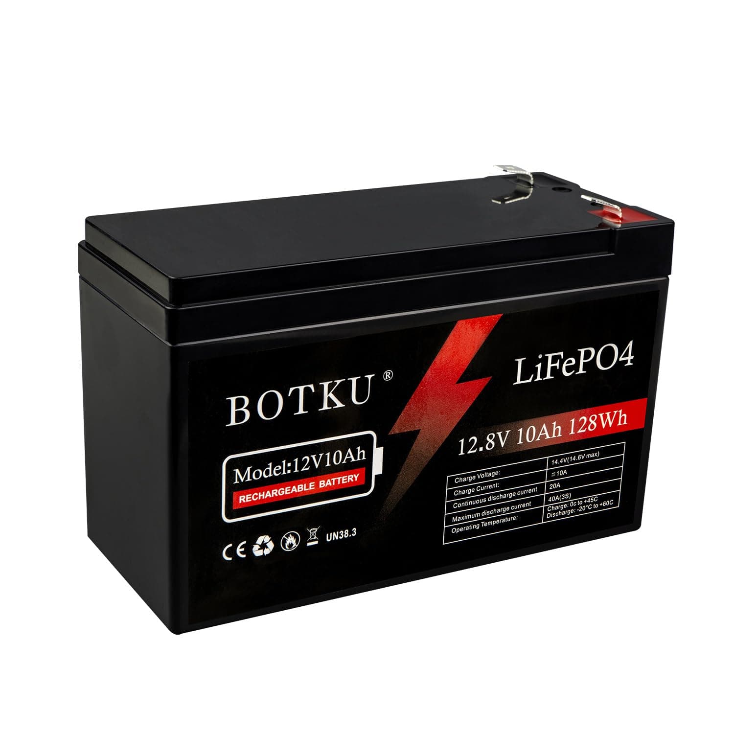 12V 10Ah Lithium LiFePO4 Deep Cycle Battery, 3000+ Cycle Rechargeable Lithium Iron Phosphate Battery for Solar, Fish Finder, Power Wheels, Lighting, Off-Grid Applications with 10A BMS