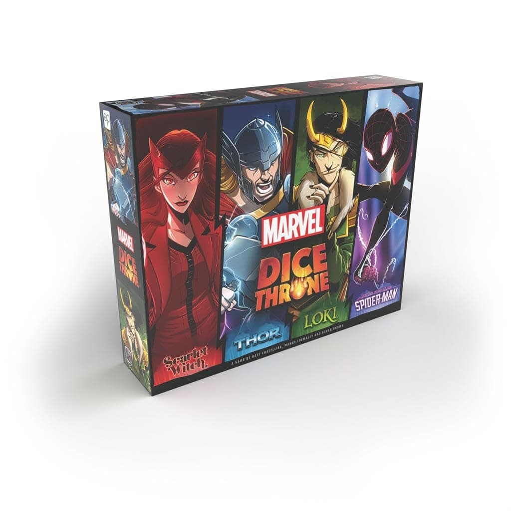 Marvel Dice Throne 4-Hero Box with Scarlet Witch, Thor, Loki & Spider-Man - 2-4 Player Competitive Dice Game, Black