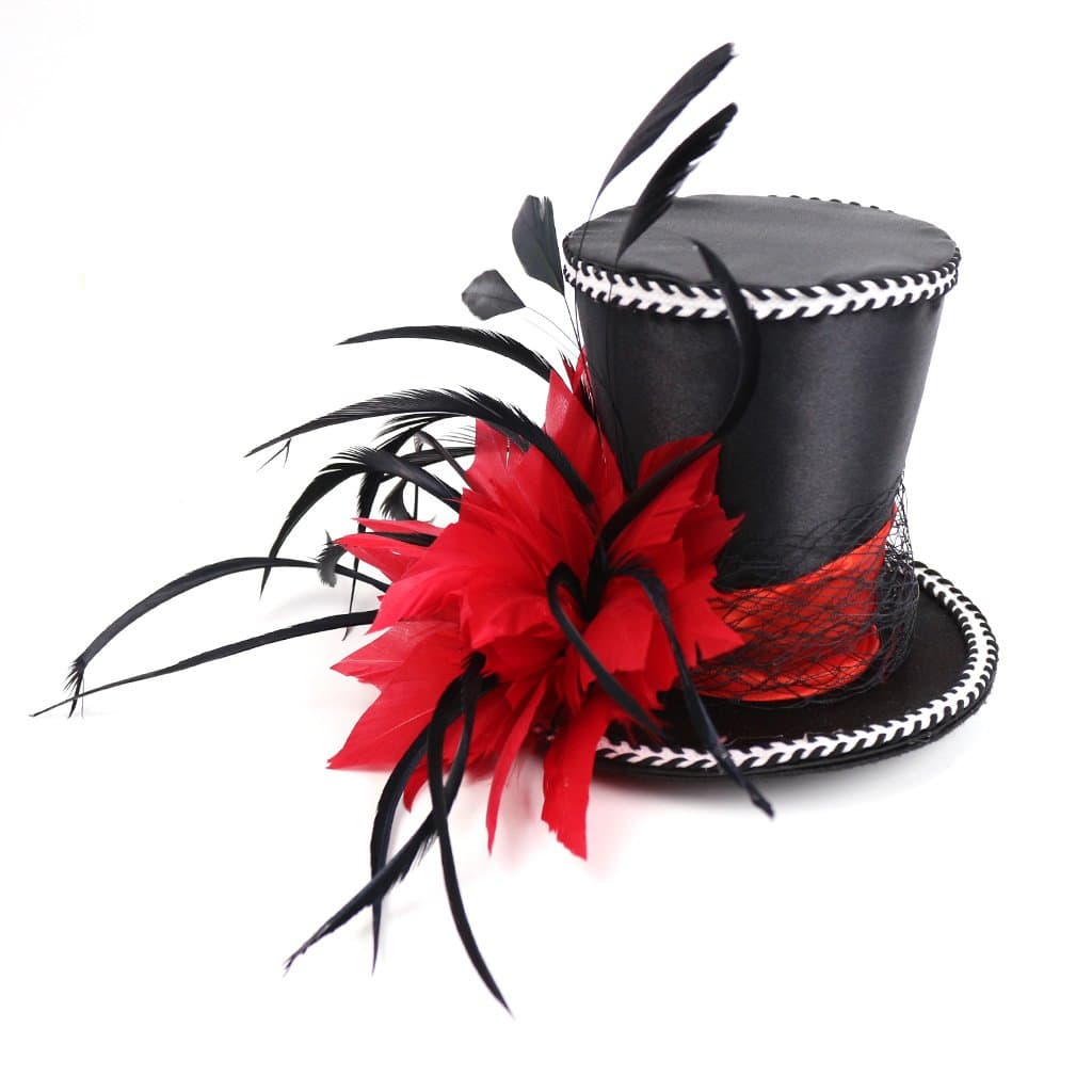 Mini Top Hat Red Feather Fascinator Cocktail
