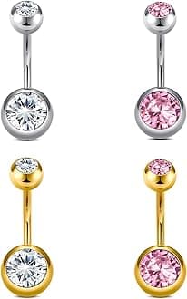 Longita Belly Button Rings Short Bar for Women Stainless Steel Belly Ring Navel Piercing Jewelry 14g Colorful Ball Pack 6mm 1/4” 8mm 5/16“ 10mm