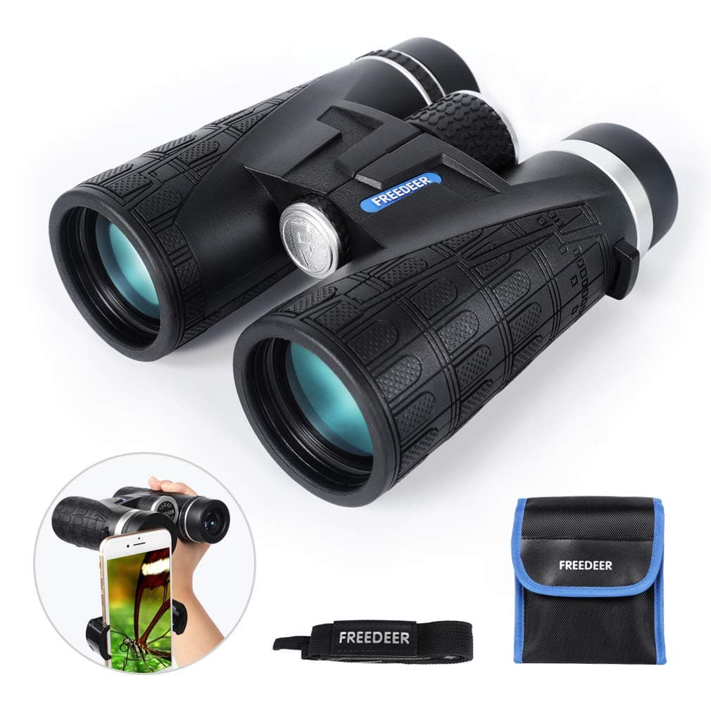 10x42 Binoculars for Adults, Compact HD Low Light Night Vision Waterproof Professional Telescope for Bird Watching Hunting Stargazing Travel Concerts Sports, Smart Phone Mount Carrying Bag