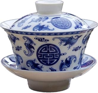 Moyishi Chinese Porcelain Gaiwan Floral Dragon Tradition Sancai Tea Cup Tea Set Best Gift (Bat Design)