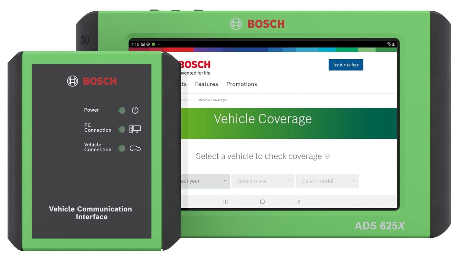 Bosch 3975 ADS 625x Next Generation Diagnostic Scan Tool with 10” High-Res Display, Full ADAS Capability, Wireless VCI, Multipurpose Docking Station, and Much More