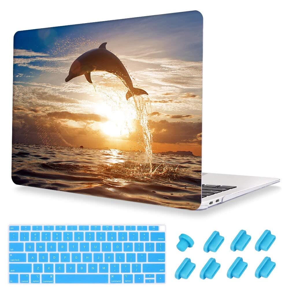 Sunset Ocean Image Rubberized Clear Laptop case + Keyboard Skin + Dust Plug for MacBook Pro 13 with CD-ROM Drived (Model:A1278) - Leap Dolphin