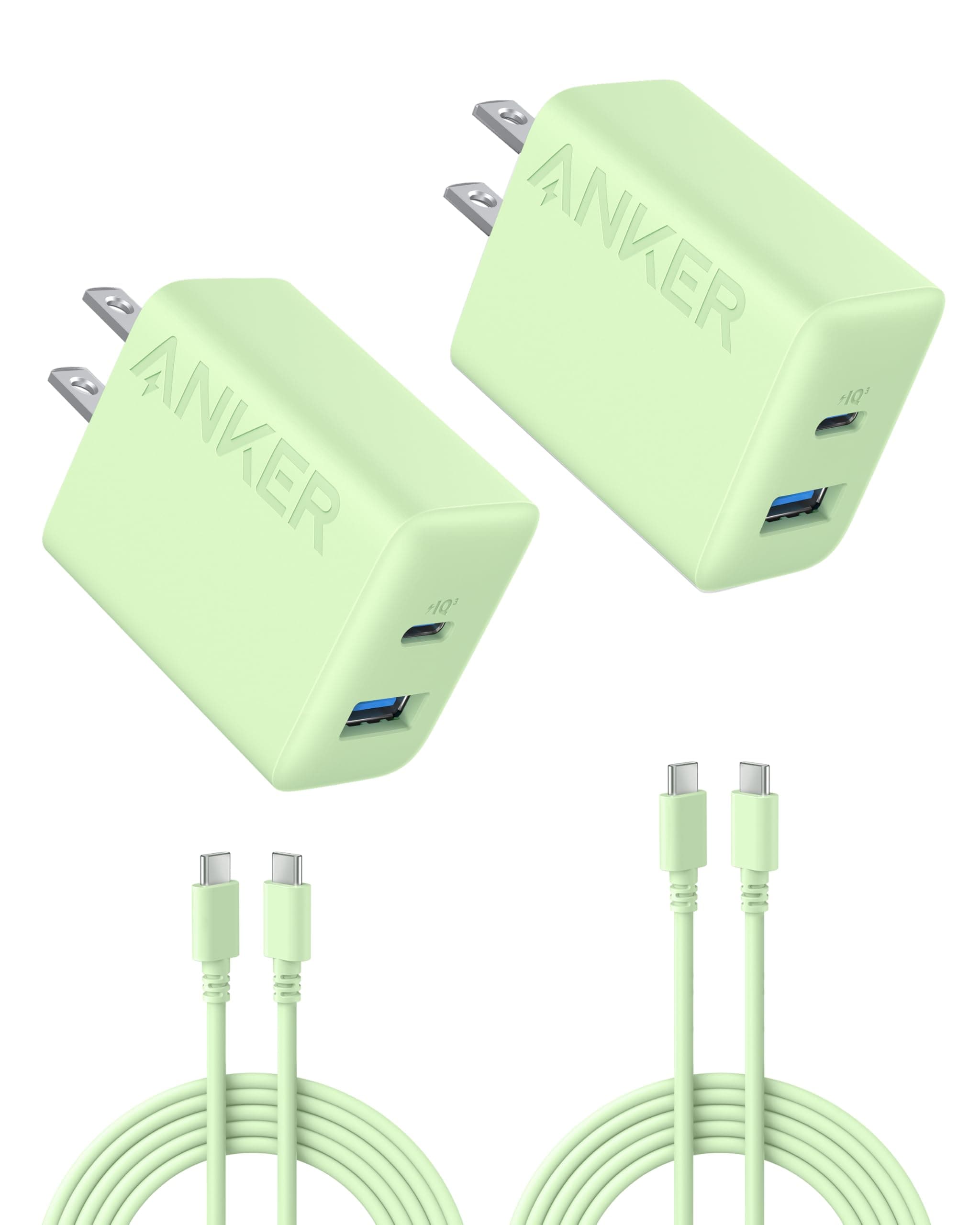 Anker iPhone 17/16 Charger, 2-Pack 20W Fast USB C Charger Block, for iPhone 17/16/16 Pro Max/15 Series/iPad Pro and More (Green, 2 Pack & 2 Cable)