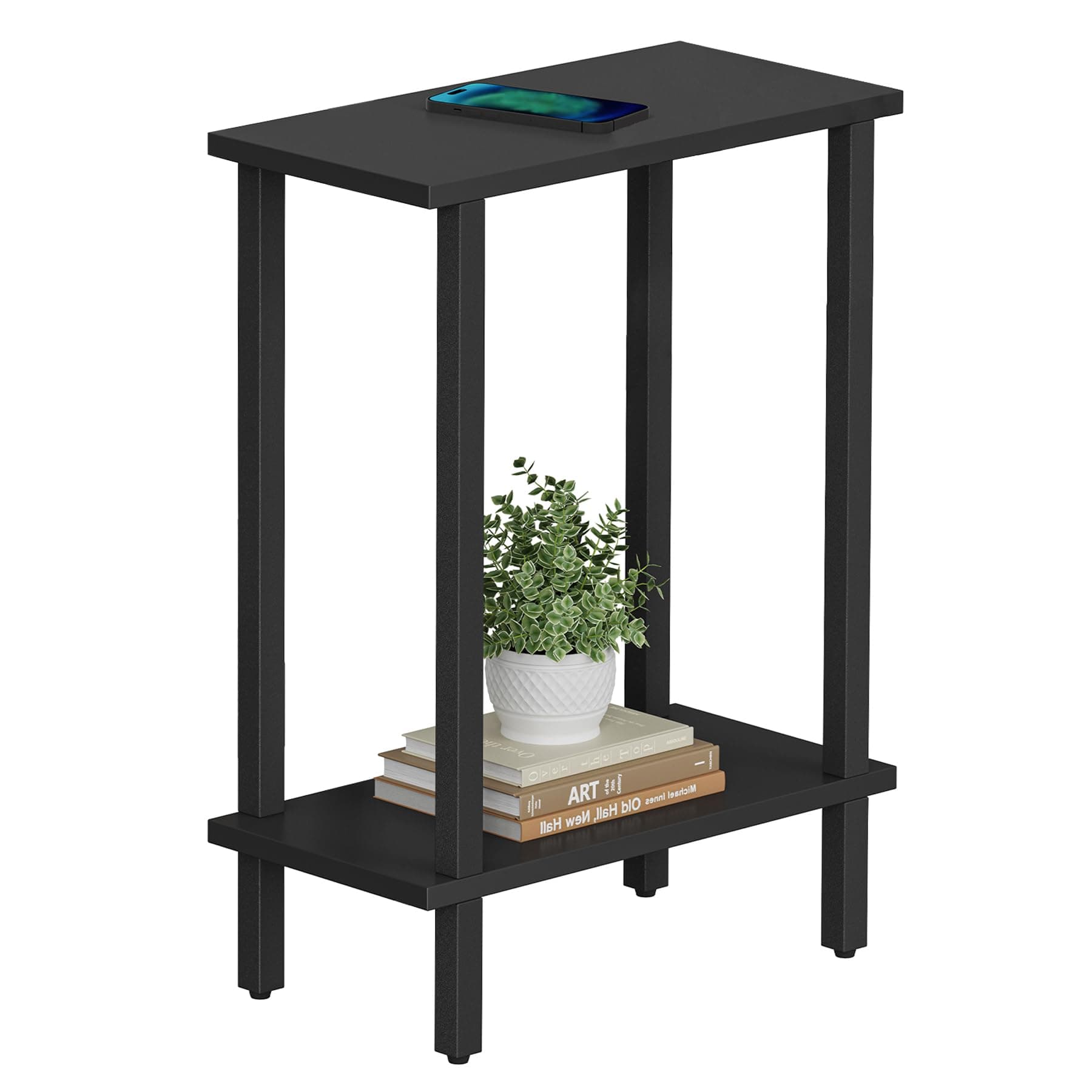 TUTOTAK Small Side Table, Narrow End Table, Skinny Sofa Table, Slim Nightstand, Couch Table, Living Room, Bed Room, Black TB01BK062