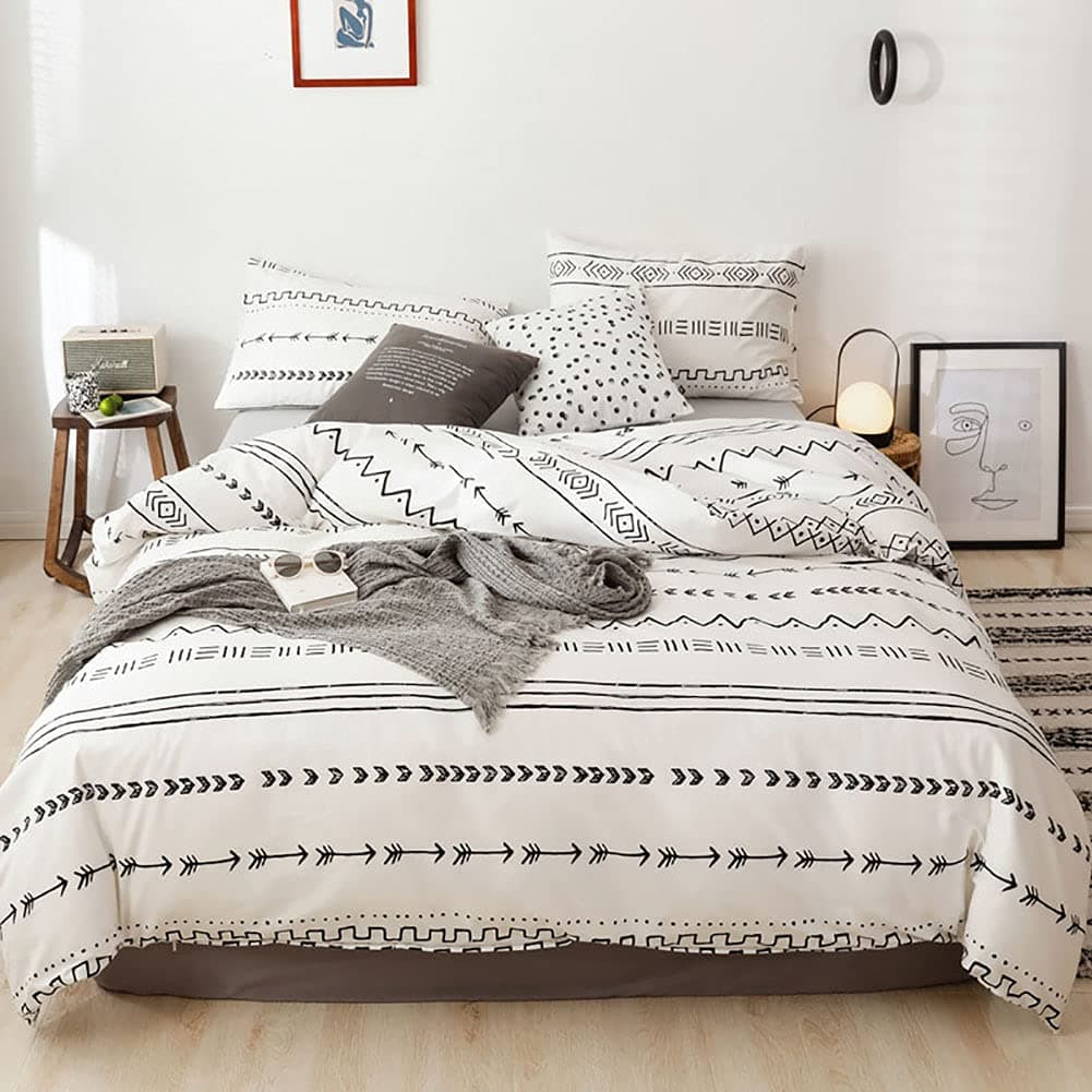 Gafance 3 PCS Aztec Geometry Pattern Printed Duvet Cover Super King Set, Ultra Soft Comforter Cover with Zipper Closure, White Bedding Set Ethnic Style Quilt Cover 220x260 cm & 2 Pillowcases