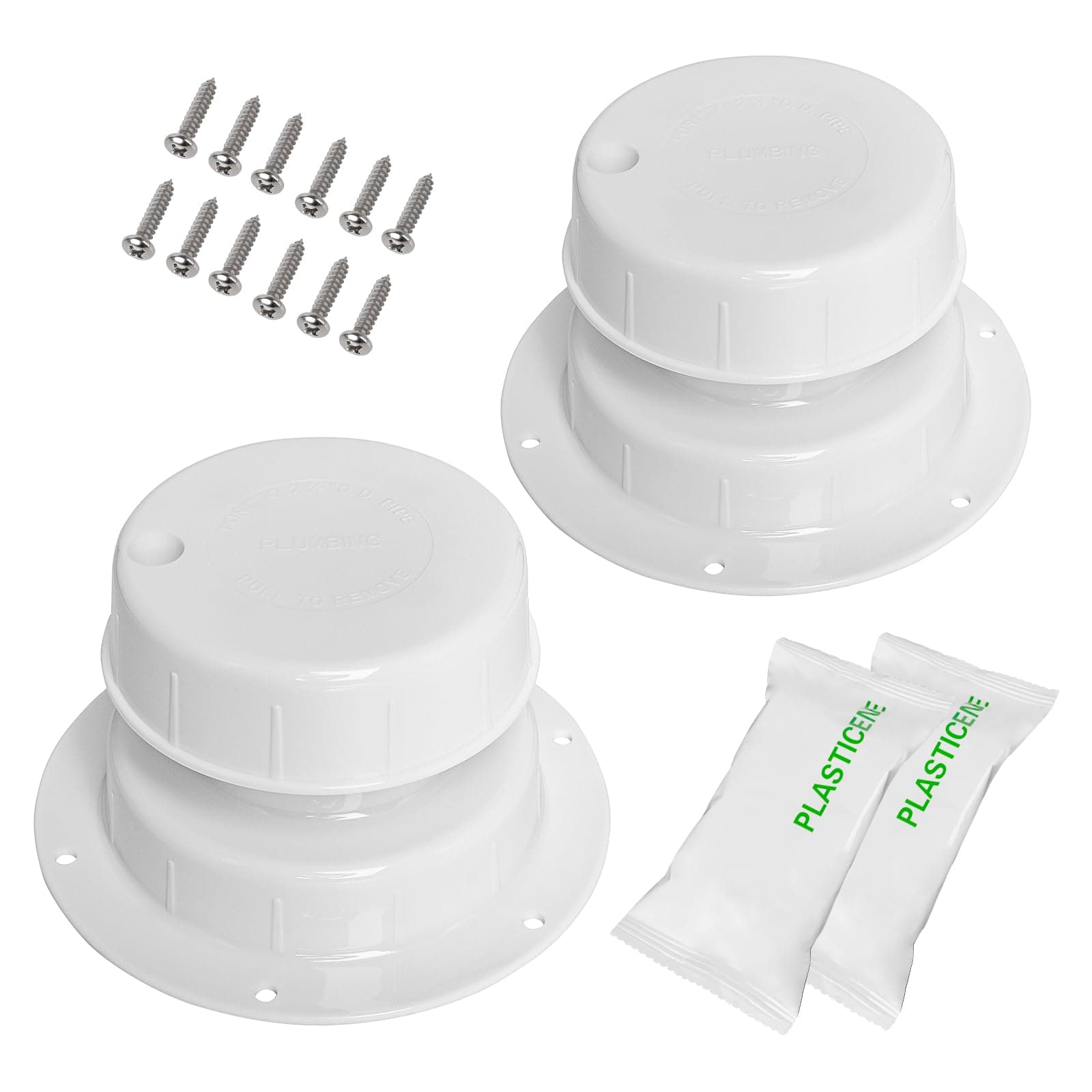 RV Plumbing Vent Caps - Camper Vent Cap Replacement Kit for 1 to 2 3/8 Inch Pipe - White (2 Pack)