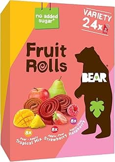 Real Fruit Snack Rolls - Gluten Free, Vegan, and Non-GMO - Variety Pack (Strawberry, Raspberry, Tropical)) – 48 Rolls, Healthy School and Lunch Snacks for Kids and Adults, 0.7 Ounce (Pack of 24)