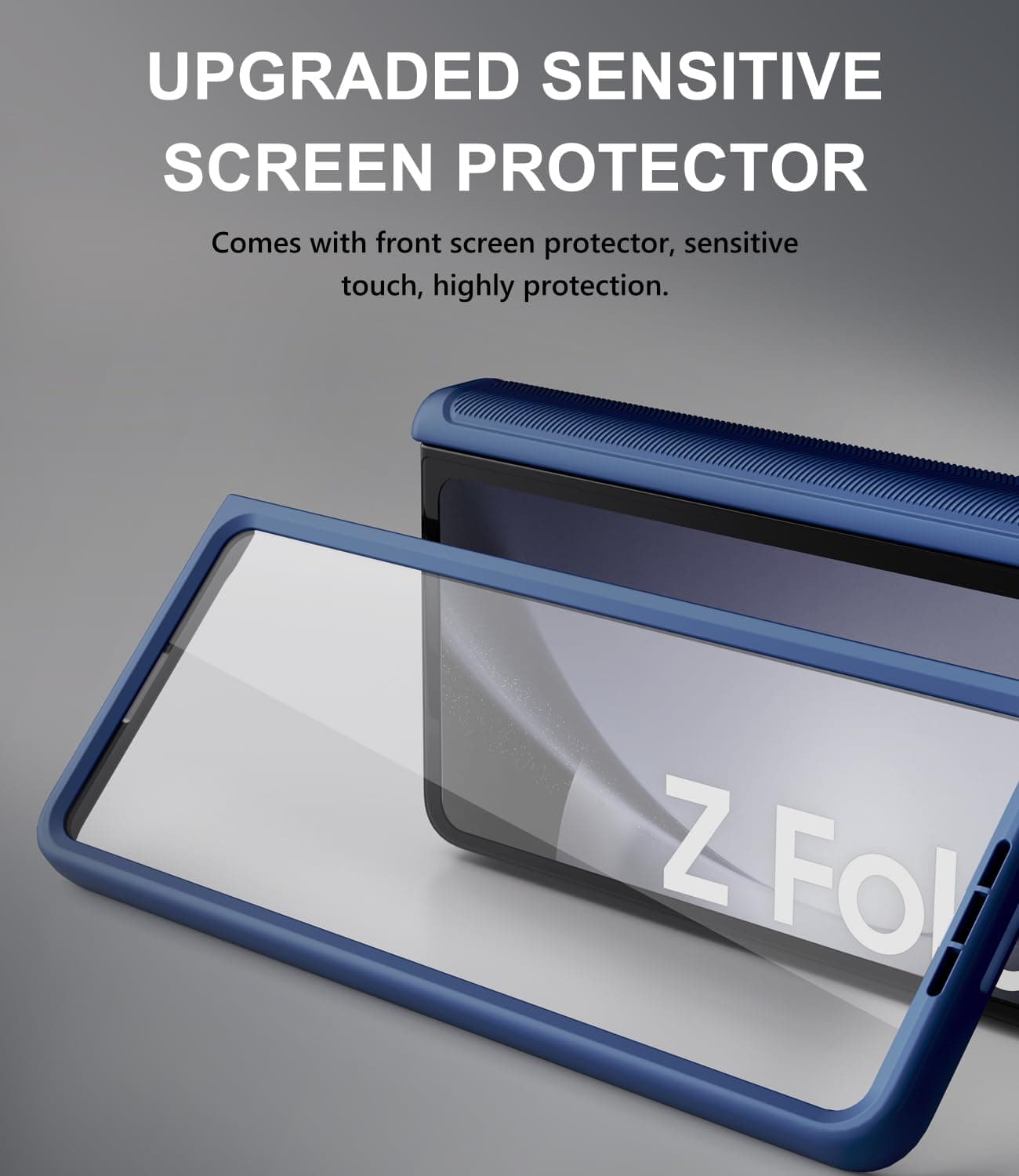 for Samsung Galaxy Z Fold 5 Case with Hinge Protection & Card Holder, Built-in Screen Protector & Sliding Lens Cover, Sturdy Durable Protective Phone Cover Case for Galaxy Z Fold 5, Blue
