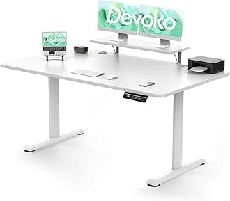 Devoko Electric Standing Desk 160 x 70cm, Height Adjustable Standing Desk with Monitor Stand, Stand Up Desk Home Office Desk with Memory Smart Pannel Sit Stand Desk (White)