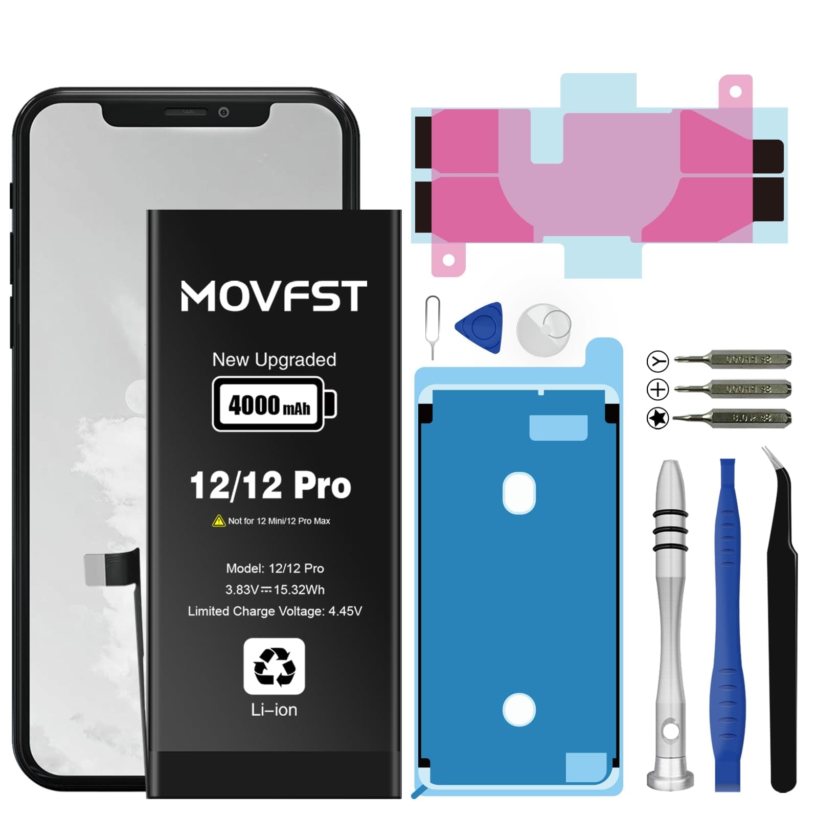 Replacement Battery for iPhone 12/12 Pro,4000mAh Li-ion Polymer High Capacity Battery Fit for iPhone 12/12 Pro Model A2172 A2402 A2403 A2404 with Repair Tool Kits