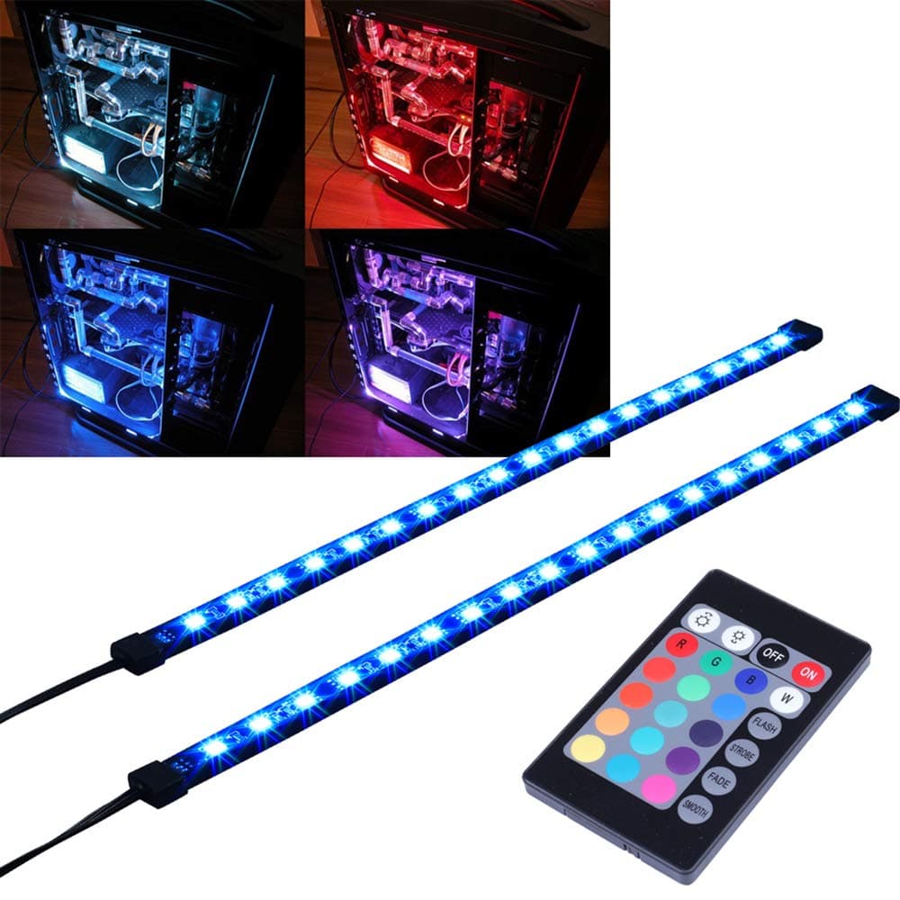 RGB LED Strip Computer Lighting via Magnet with Controller for Desktop Computer Case Mid Tower Full Tower (24Key Remote,2 in 1,30CM,R Series)