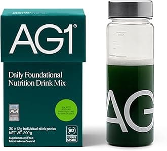 AG1 Multivitamin for Men & Women, Greens Powder Supplement, Probiotic, Gluten Free, Vegan and Keto Friendly, 75 Vitamins, Boost Gut Health (Athletic Greens), 30 Travel Packs & Shaker, Classic Formula