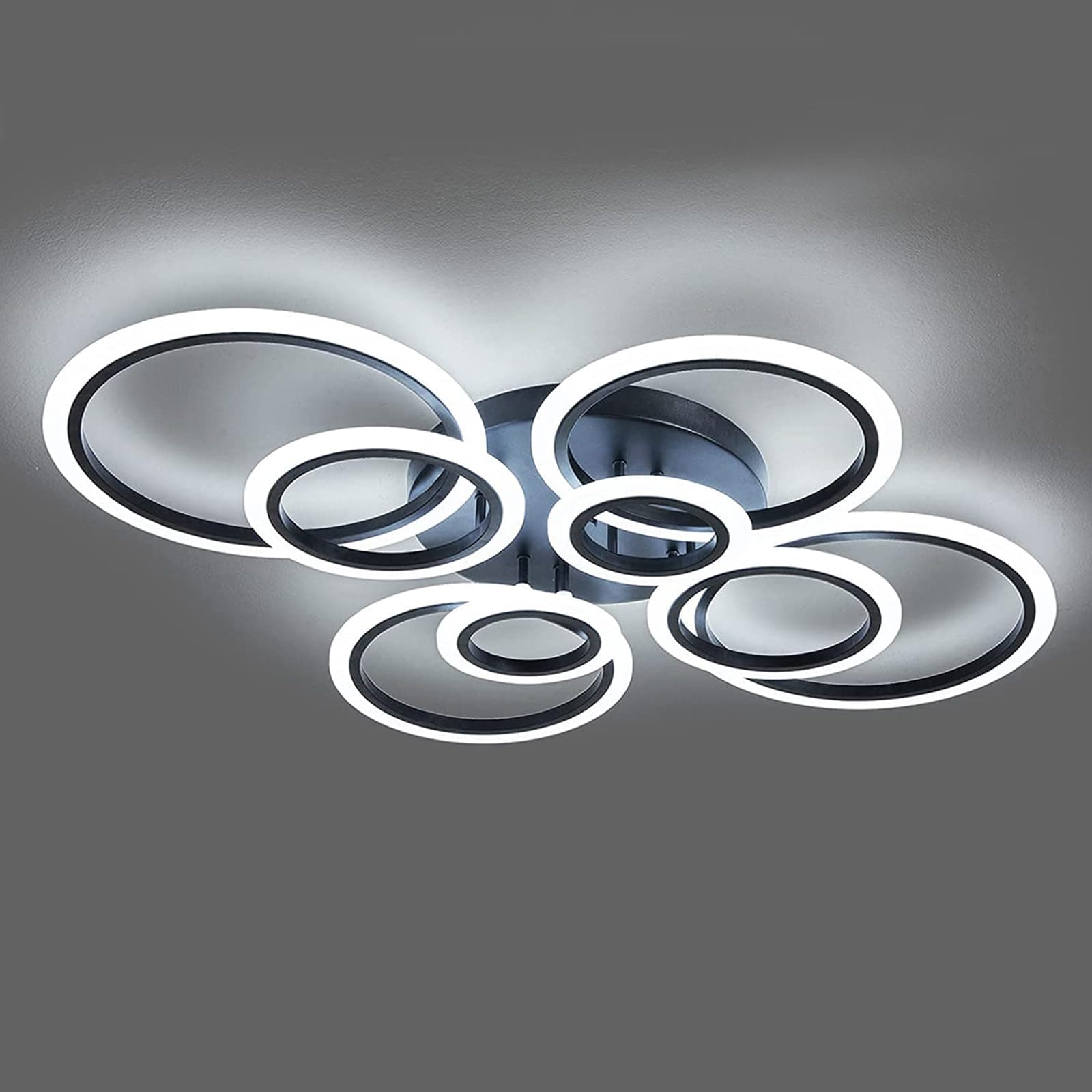 Shine LUEST Modern Ceiling Light, 41.3'' Dimmable LED Black Flush Mount Ceiling Lights with Remote Acrylic Round Ceiling Lamp Fixture for Low Ceiling Bedroom Living Room Dining Room, 108W