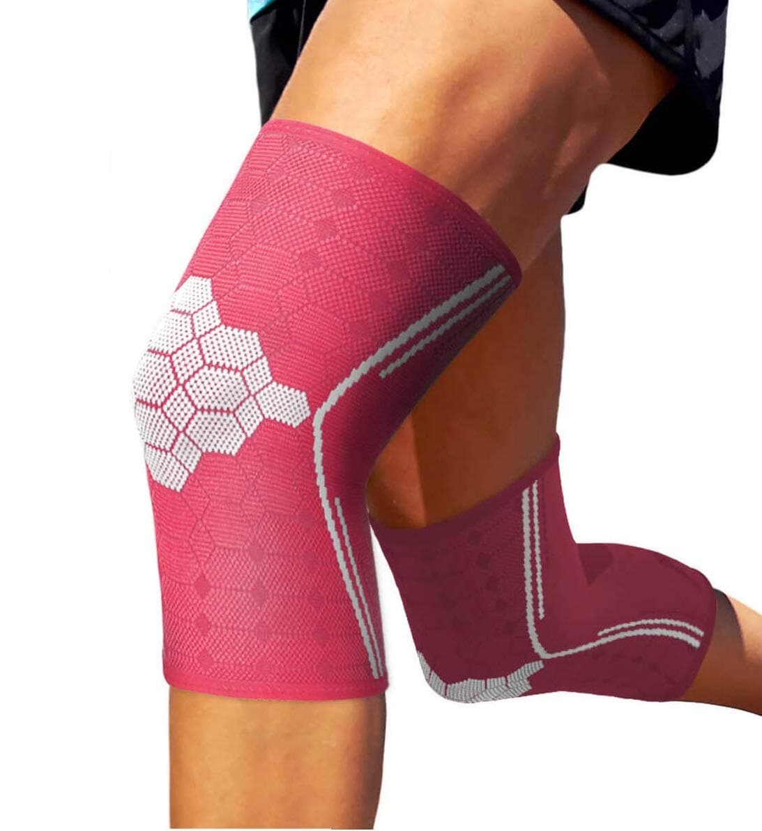 SparthosKnee Compression Sleeves by (Pair) – Joint Protection and Support for Running, Sports, Knee Pain Relief – Knee Brace for Men and Women (Flamingo Pink, XX-Large)