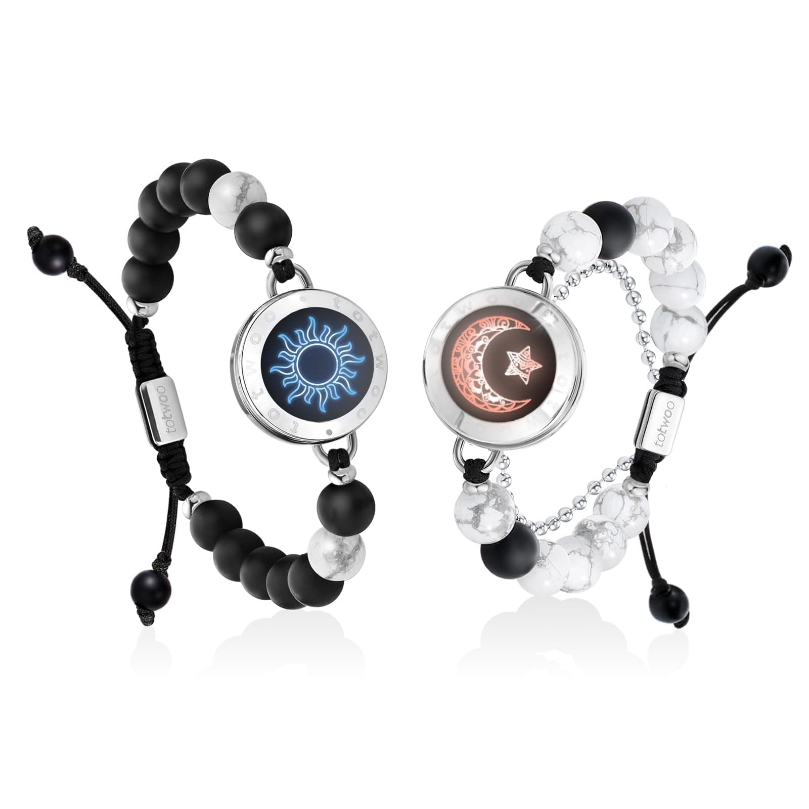 Long Distance Touch Bracelets for Couples, Smart Light up & Vibration Love Jewelry, Healing Stone Bracelet | Valentines Day Gifts for Him Her Women Men, One-to-One Bluetooth Pairing via App