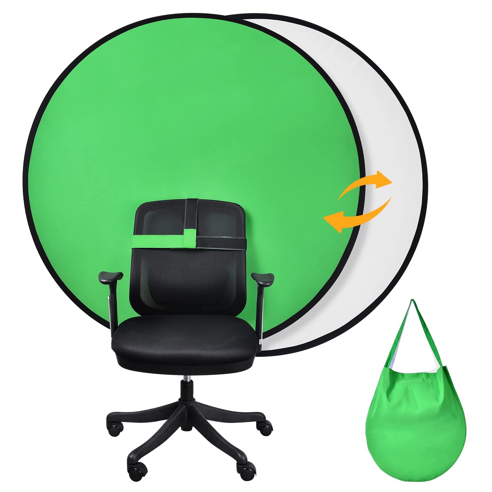 UTEBIT White Green Screen Chair Mount 2 in 1 Foldable Pop Up Round 142cm Chroma Key Background Chair Attachment with Portable Storage Bag for Gaming Gamer Streaming Zoom Video Portrait Photography