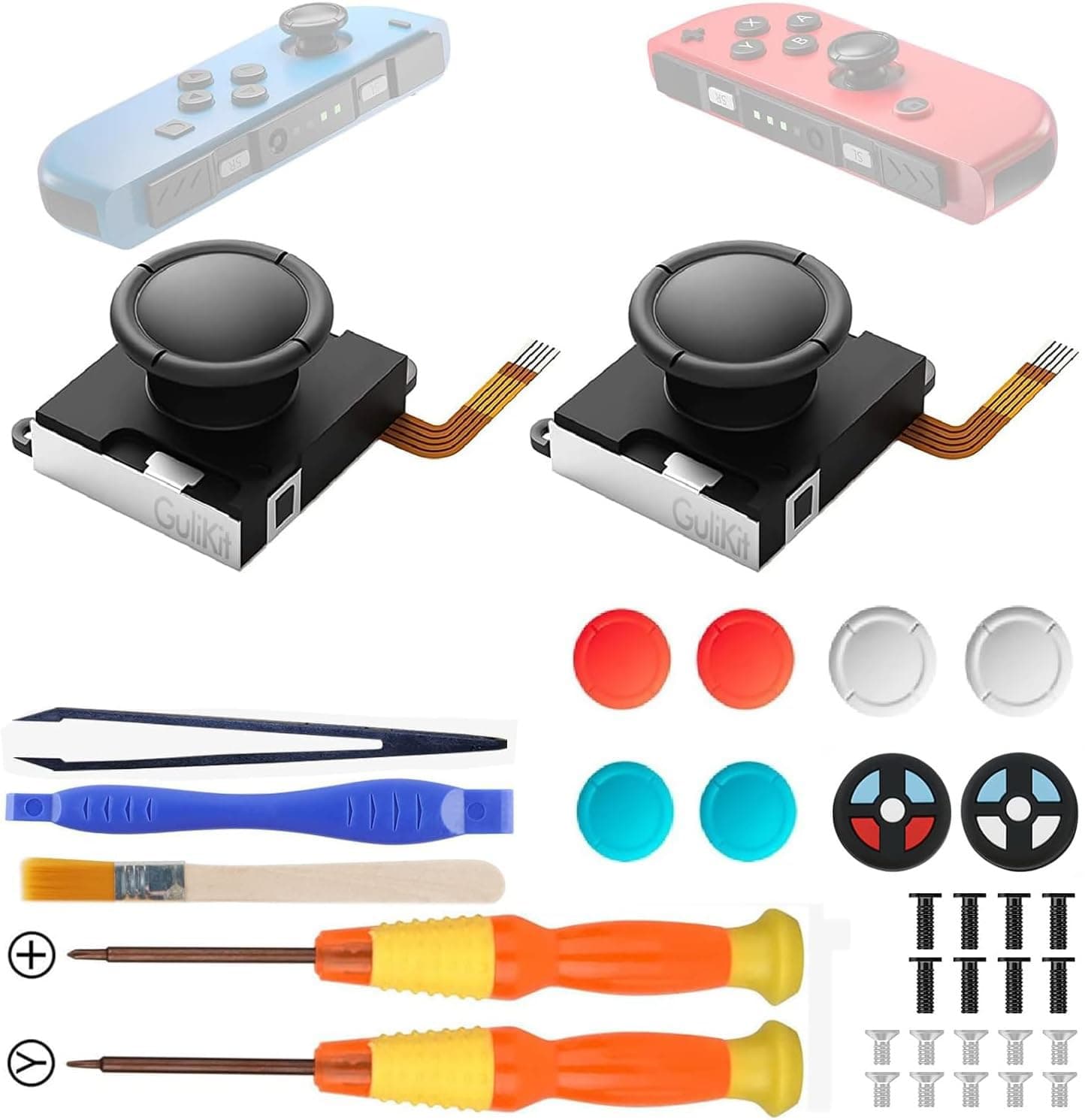 GuliKit Switch JoyCon Joystick Replacement, TMR Joystick, Updated Anti-Drift TMR Electromagnetic Joystick For Switch LCD/OLED Joy Con & Switch Lite with Repair Kit Accessories (2 Pack)