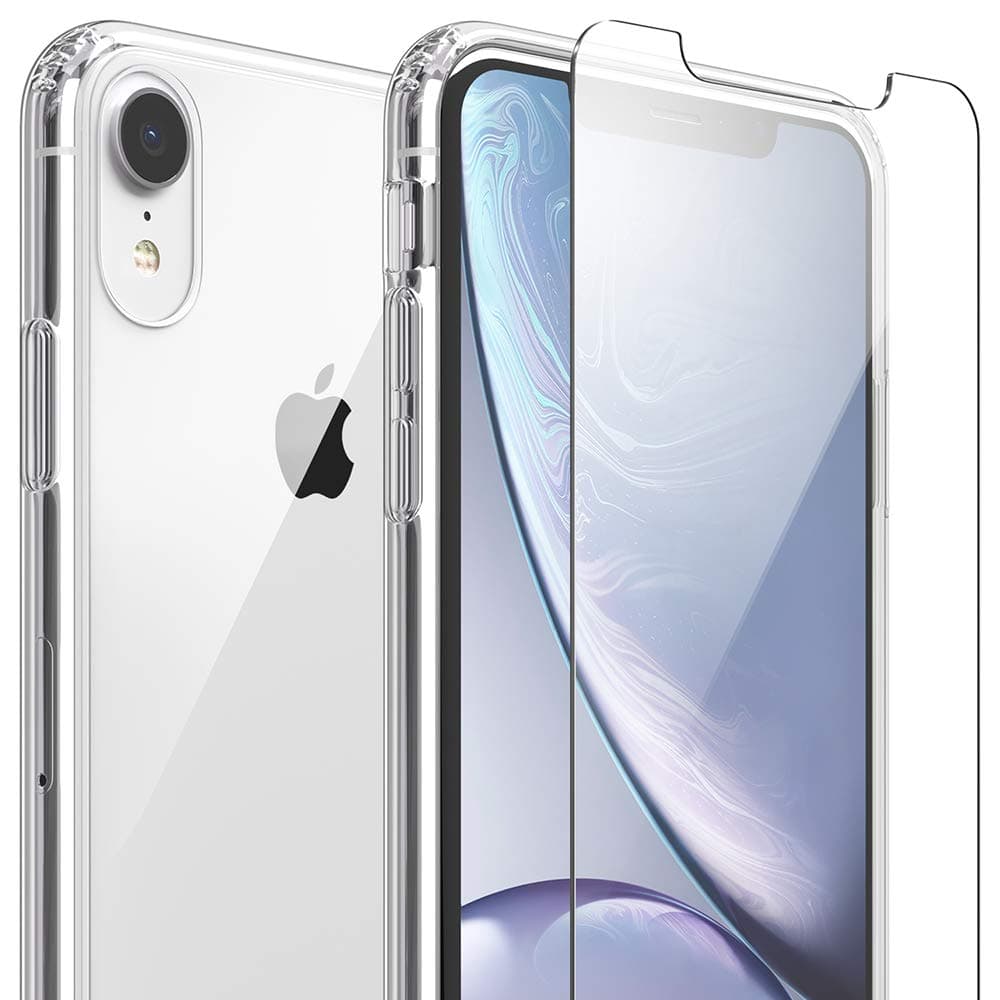 FlexGear [Full Protection Case for iPhone XR and 2 Glass Screen Protectors - Crystal Clear