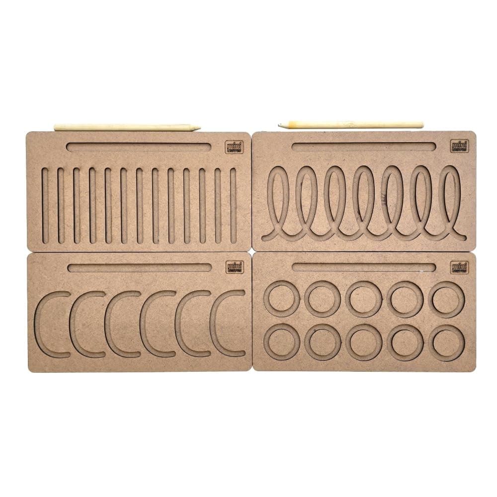 Mini Leaves Wooden Pattern Practicing Tracing Board Set of 4 Double Side 2 3 4 Years Kids | Educational Writing Board for Kids | Safe and Durable Prewriting Board for Beginner to Write