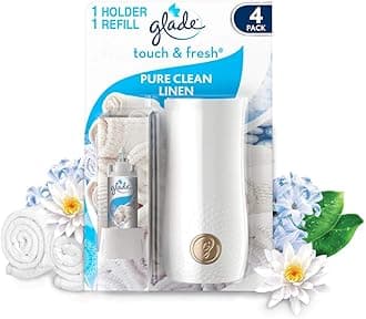 Glade Touch & Fresh Air Freshener Spray, Touch Activated Odour Eliminator for Bathroom & Home, Clean Linen, Pack of 4 Starter Kits, (4 x Holder and 4 x 10ml Refill)
