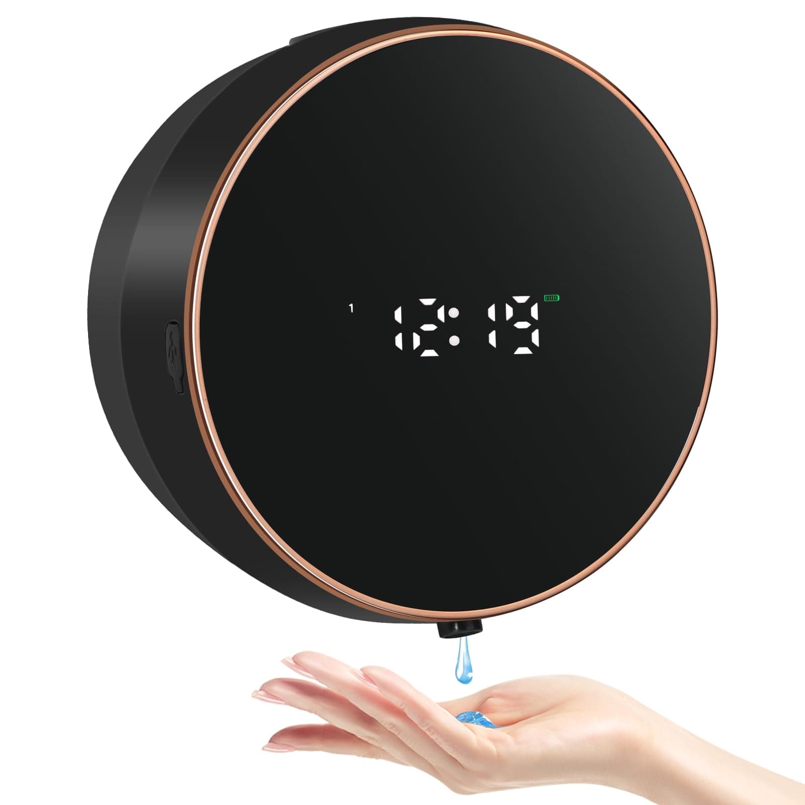 Automatic Soap Dispenser Liquid Bathroom: Wall Mount Rechargeable Touchless Adjustable Auto Smart Electric Plastic Black Soap Dispenser with Clock - Kitchen - Hand Dish Lotion Couple Kids