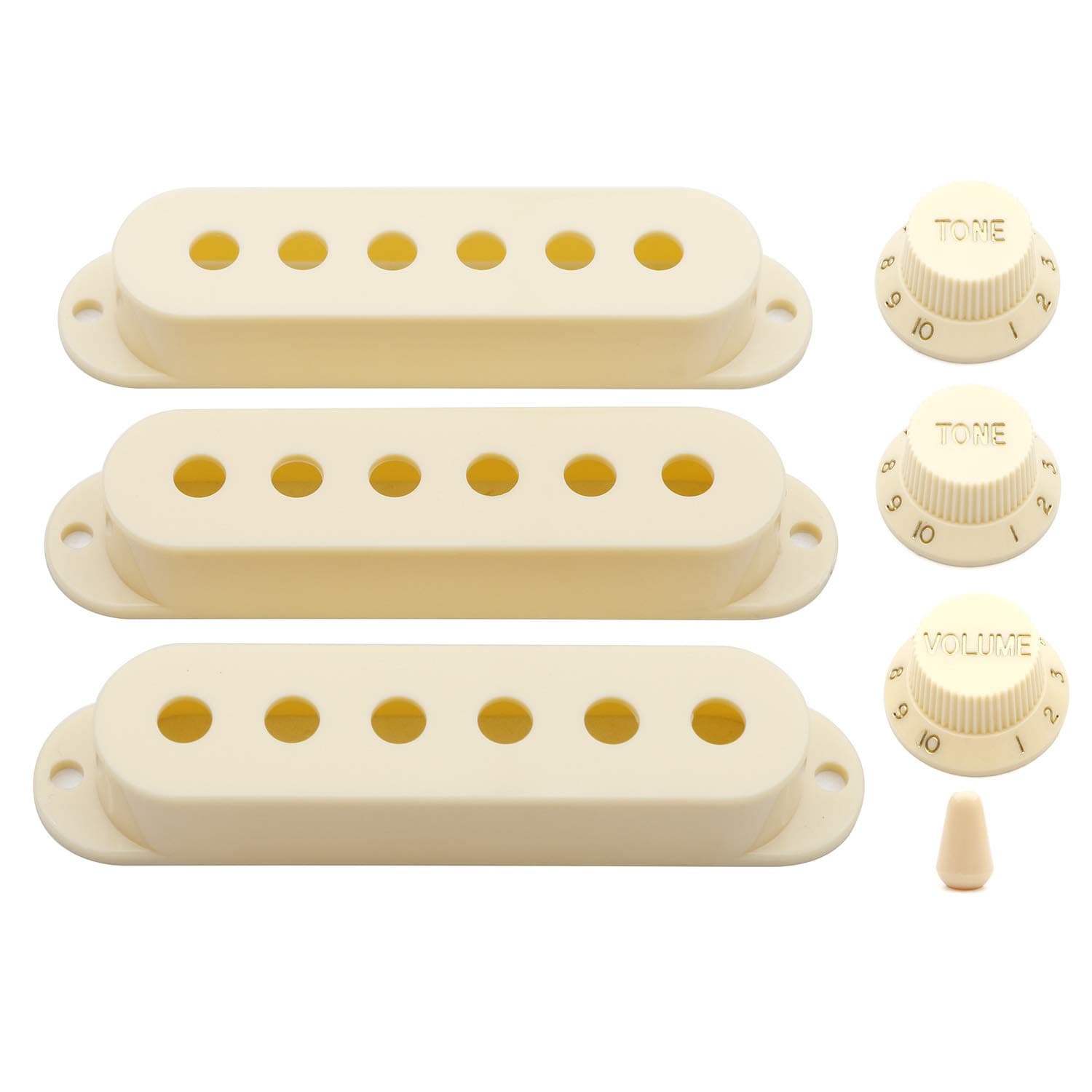 Guitar Pickup Switch Tip Cover 6 Hole Single Coil Switch Set 2 Tone 1 Volume Knobs for Fender Strat Guitar Cream