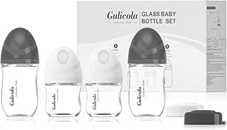 Natural Glass Baby Bottles Set 4 Pack, Newborn Boy Breastfeeding Bottles with Slow Flow Nipples, 0 Months+, 3 oz & 5 oz - Black/White