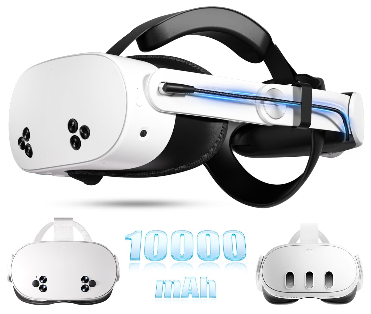 Saqico Head Strap Battery Compatible with Meta Quest 3S/Quest 3-10000mAh Elite Strap with Battery Pack Extend Playtime - Enhanced Support for Quest 3S - Replacement Battery Head Strap Accessories