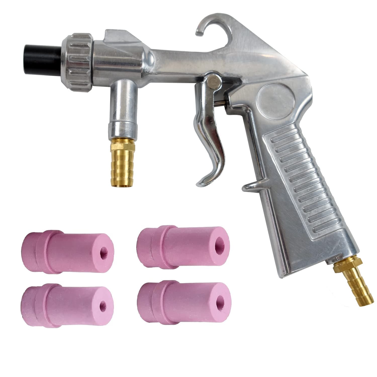 Sand Blaster Gun,Sandblasting Sandblaster Gun Kit for Sandblast Blast Cabinet with Ceramic Nozzles，Abrasive Sand Blasting Gun Air Compressor, 4Pcs Ceramic Nozzles Extra Iron Nozzle Tip Set
