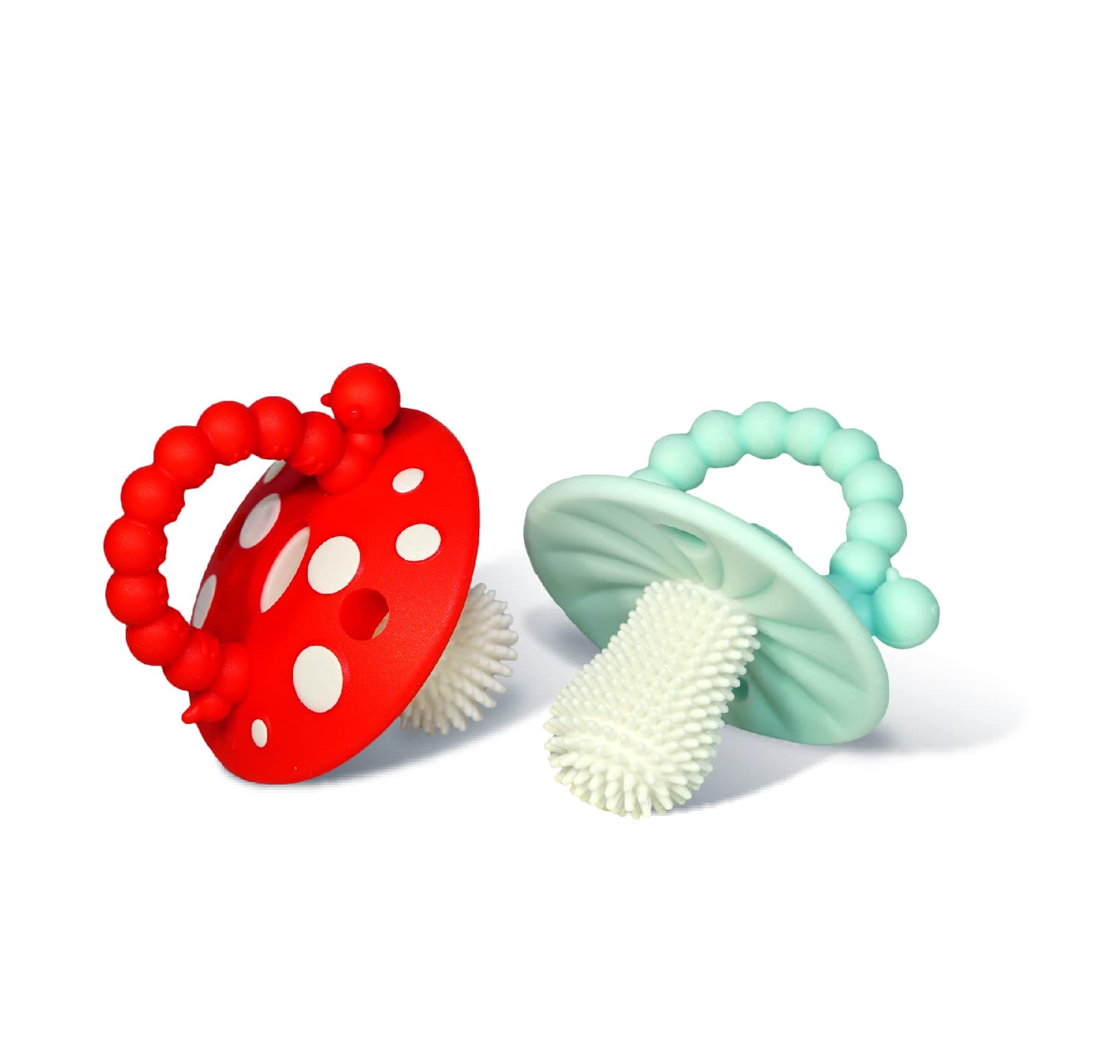 Chompy Teether for Infant & Baby 3M+ Teether Toy with Massaging Bristles for Teething Relief Pacifier - Soothes Sore Gums - Hands-Free & Easy-to-Hold Teether, BPA Free - RED/Blue