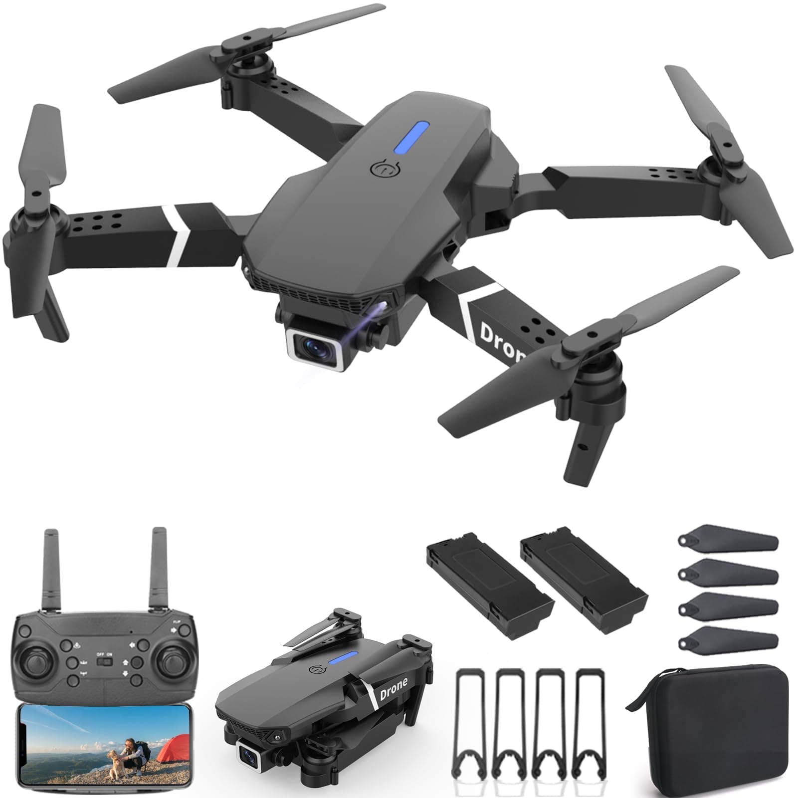 MOCVOO Drone With 1080P Camera for Adults Beginners Kids, Foldable RC Quadcopter, Toy Drones Gifts, FPV Drone Video, 2 Batteries, Carrying Case, One Key Start, Headless Mode, Waypoints fly, 360° Flips