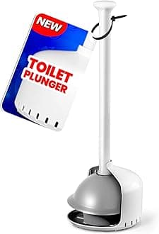 FORASTO Toilet Plunger with Holder,Plungers for Bathroom with Holder,Heavy Duty Plunger with Cover,Bathroom Decor，Bathroom Accessories，Toilet Bowl Cleaners,Pearl White