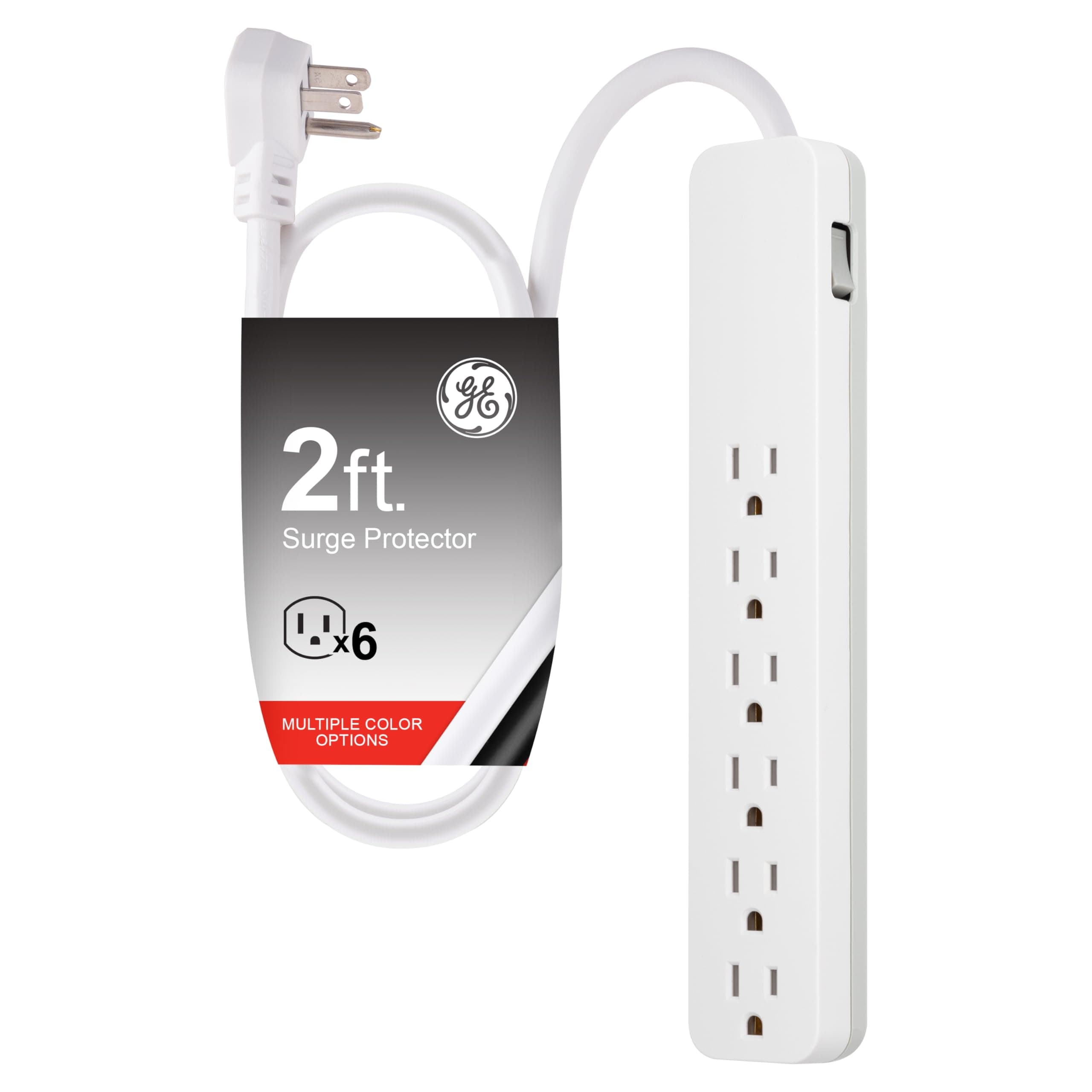 GE Pro 6-Outlet Surge Protector, 2 Ft Extension Cord