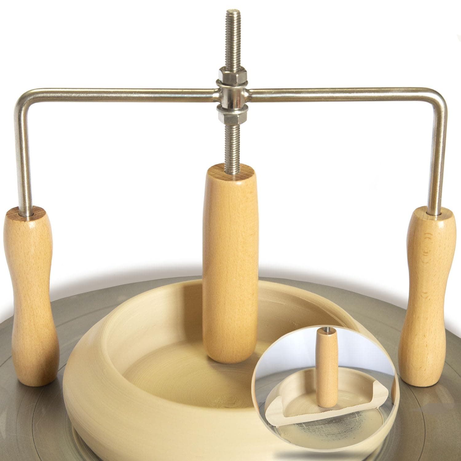 Pot Cup Mouth Opener, Adjustable Depth Ceramic Pot Cup Opening Tool, Adjustable Thickness Flat Bottom Pottery Tool (Wood)