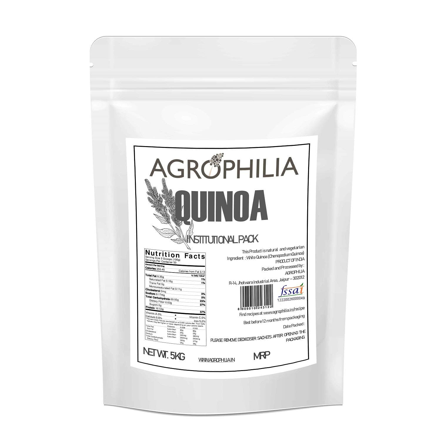 AGROPHILIA White Quinoa INSTITUTIONAL Pack 5 Kg