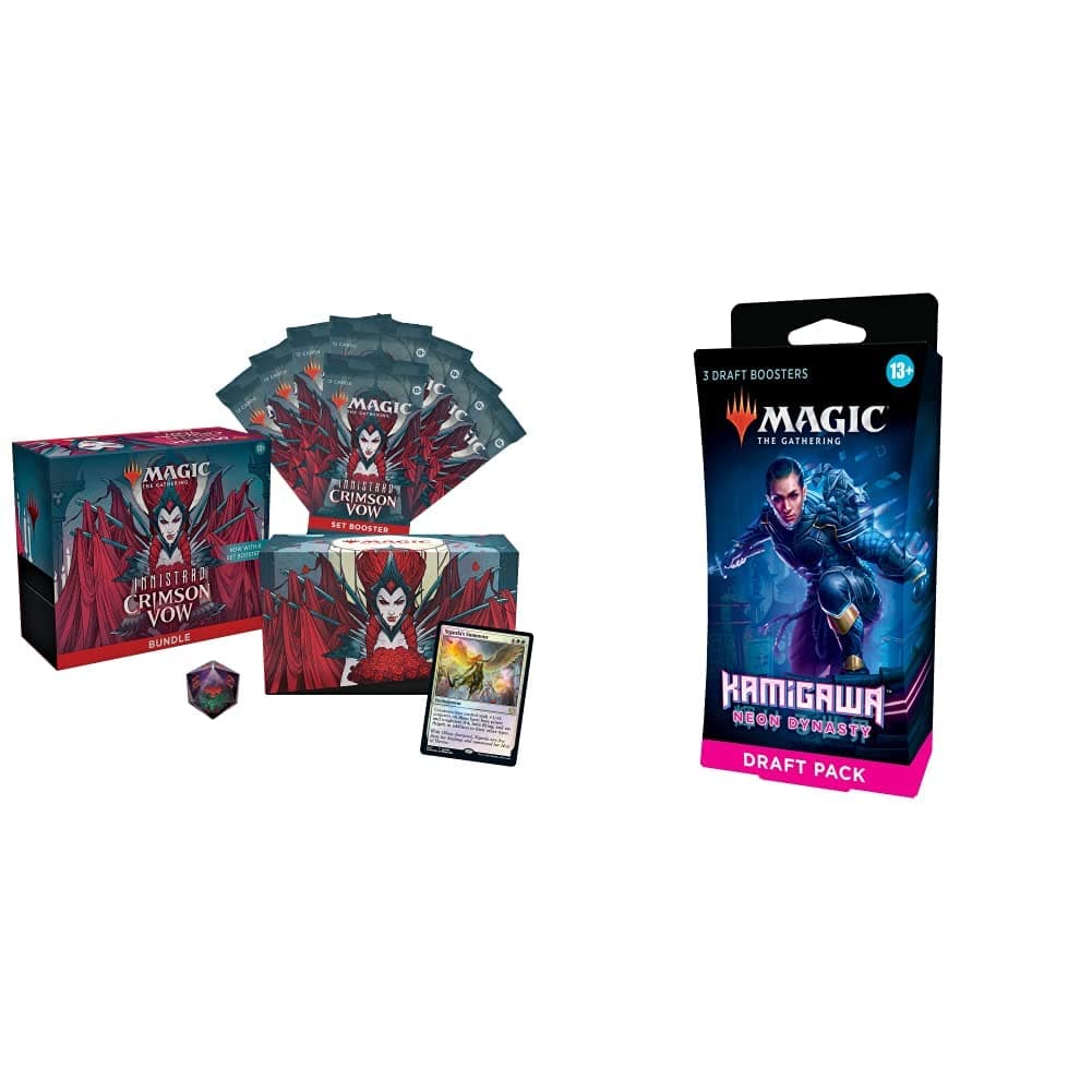 Magic The Gathering Innistrad: Crimson Vow Bundle, 8 Set Boosters & Accessories C90620000 & Kamigawa: Neon Dynasty 3-Booster Draft Pack